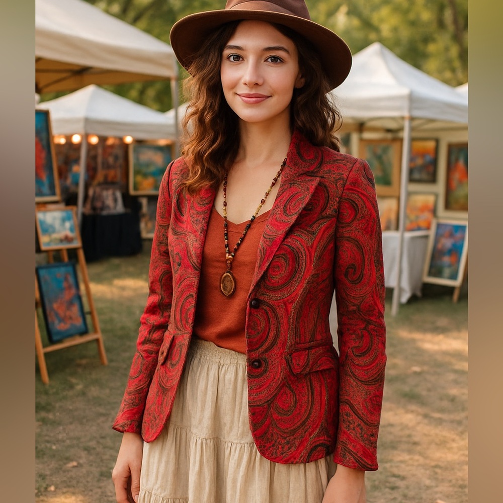 Isaac Mizrahi Red Paisley Blazer
